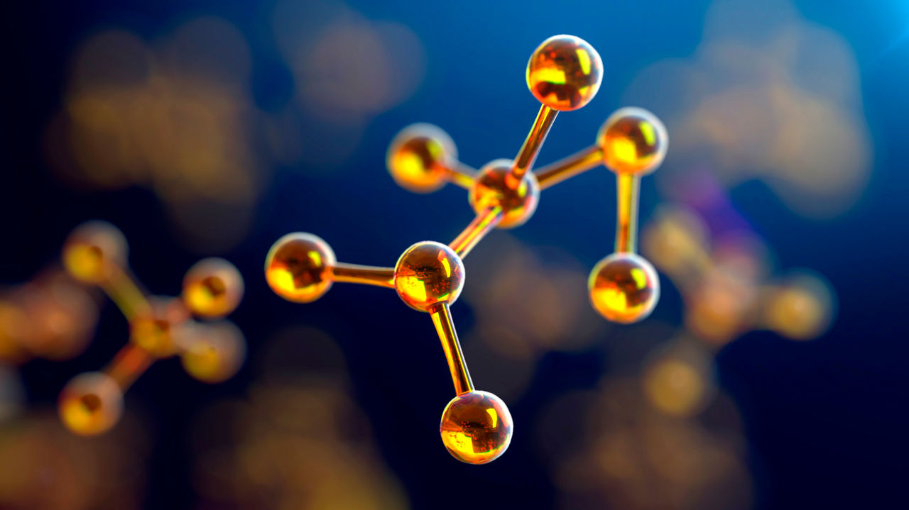 3d illustration of molecule model. Science background with molecules and atoms
