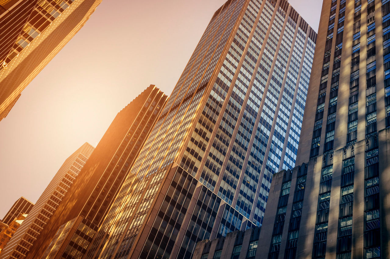 Office skyscraper Reflection in the sunlight. New York City